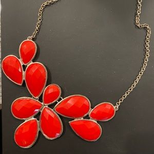 Red necklace with silver chain